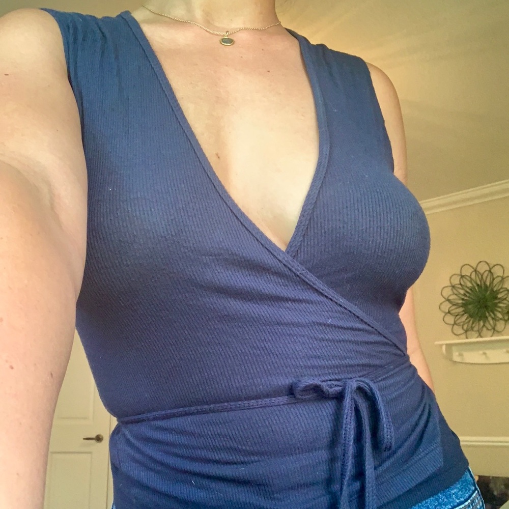Navy Blue American Apparel M Ribbed Wrap Top